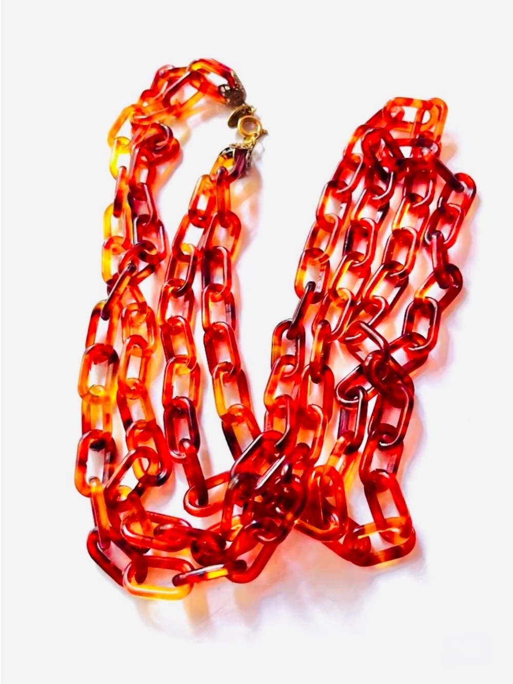 Miriam Haskell Vintage  Faux Tortoise Plastic Chain Two-Strand Necklace